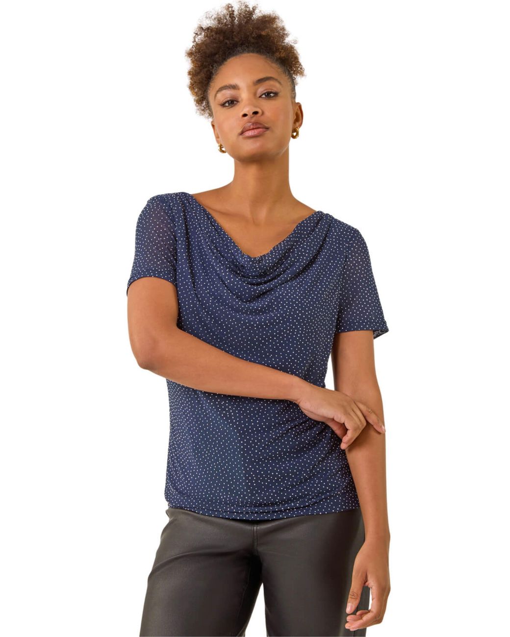Roman Blue Embellished Cowl Neck Top