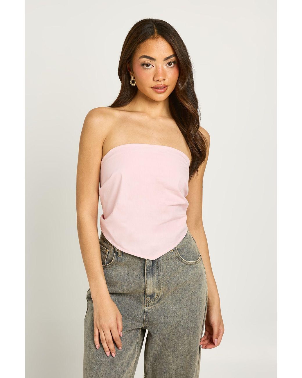 Boohoo Gray Poplin Scarf Tie Back Top