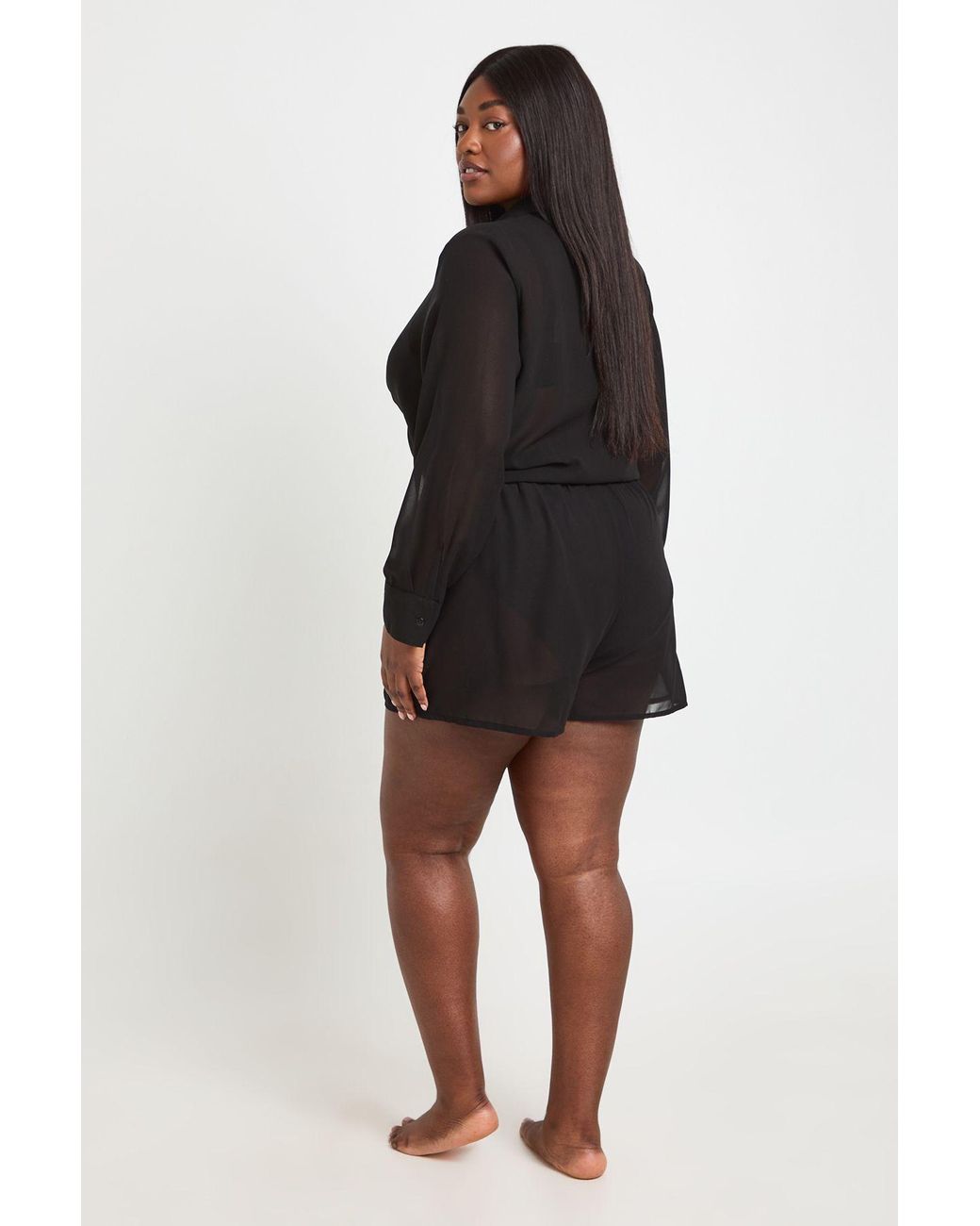 Boohoo Black Plus Chiffon Tie Front Shirt
