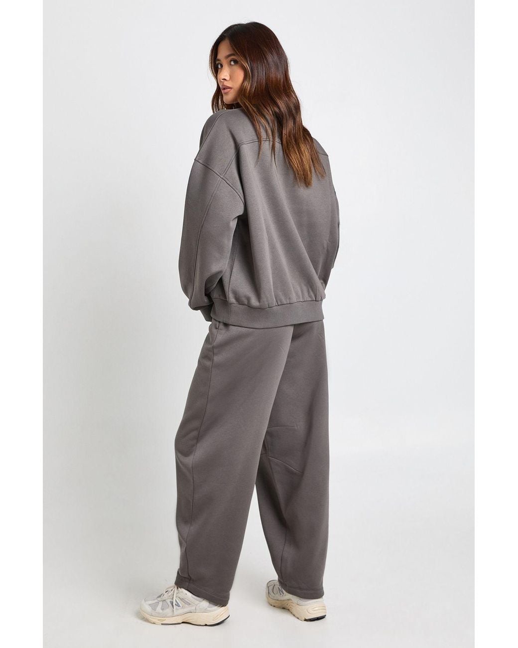 Boohoo Gray Seam Detail Sweatshirt Barrel Jogger Tracksuit
