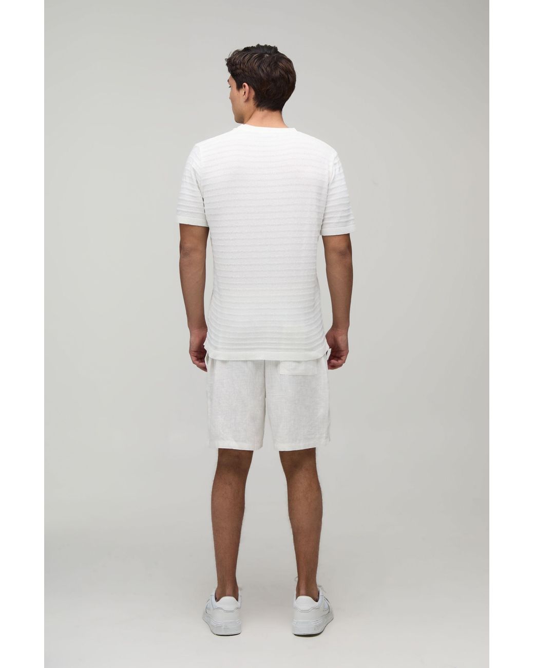 BoohooMAN White Regular Fit Striped Cotton Blend Knitted T-Shirt for men