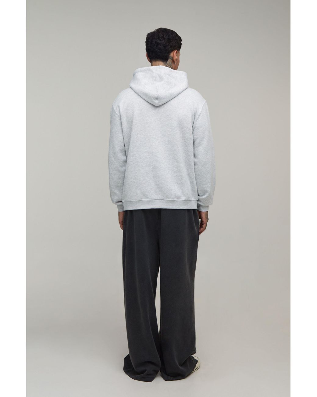 BoohooMAN Gray Tall Ash Oversized Slogan Print Hoodie Cotton for men