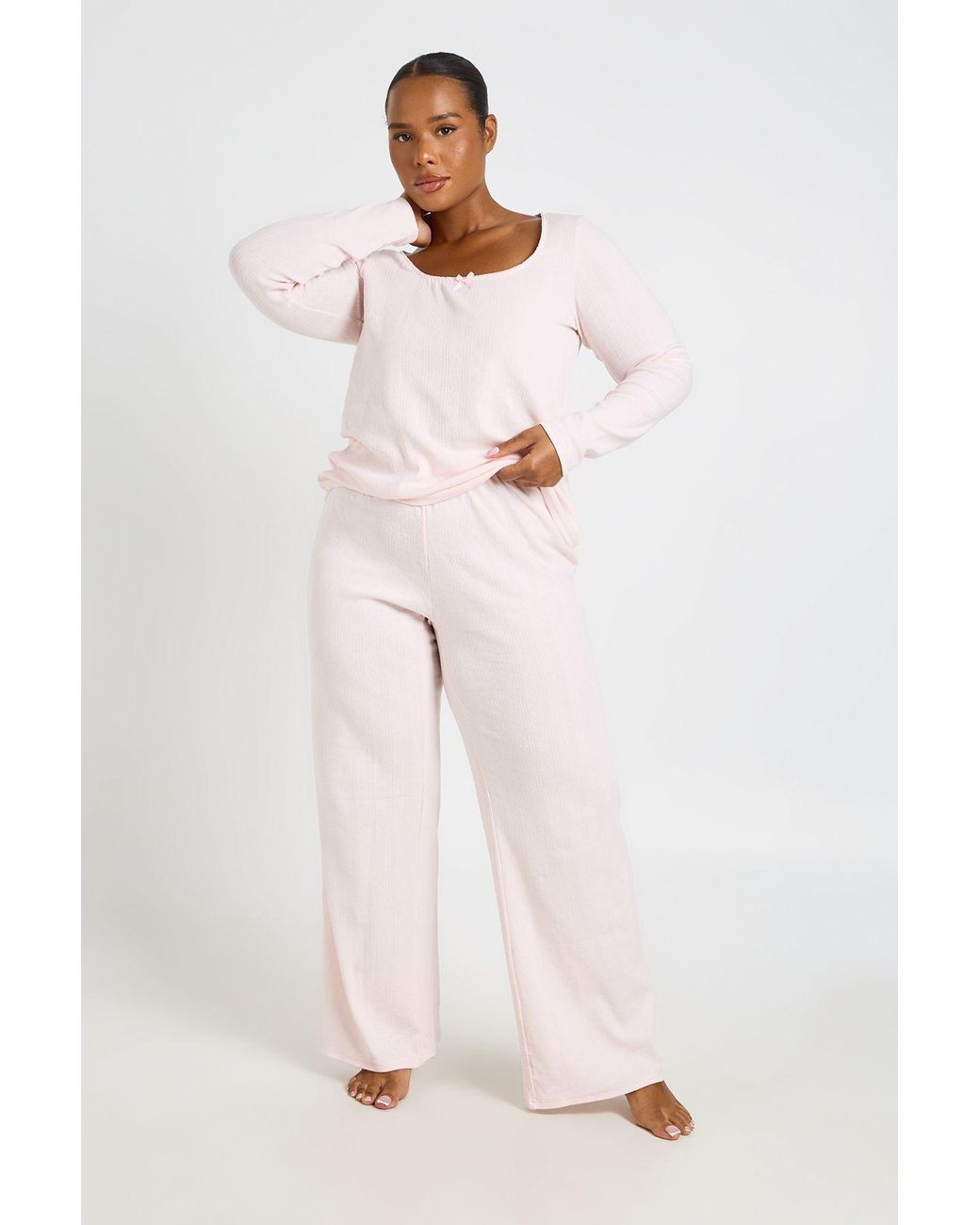 Boohoo Pink Maternity Pointelle Long Sleeve And Trouser Pyjama Set