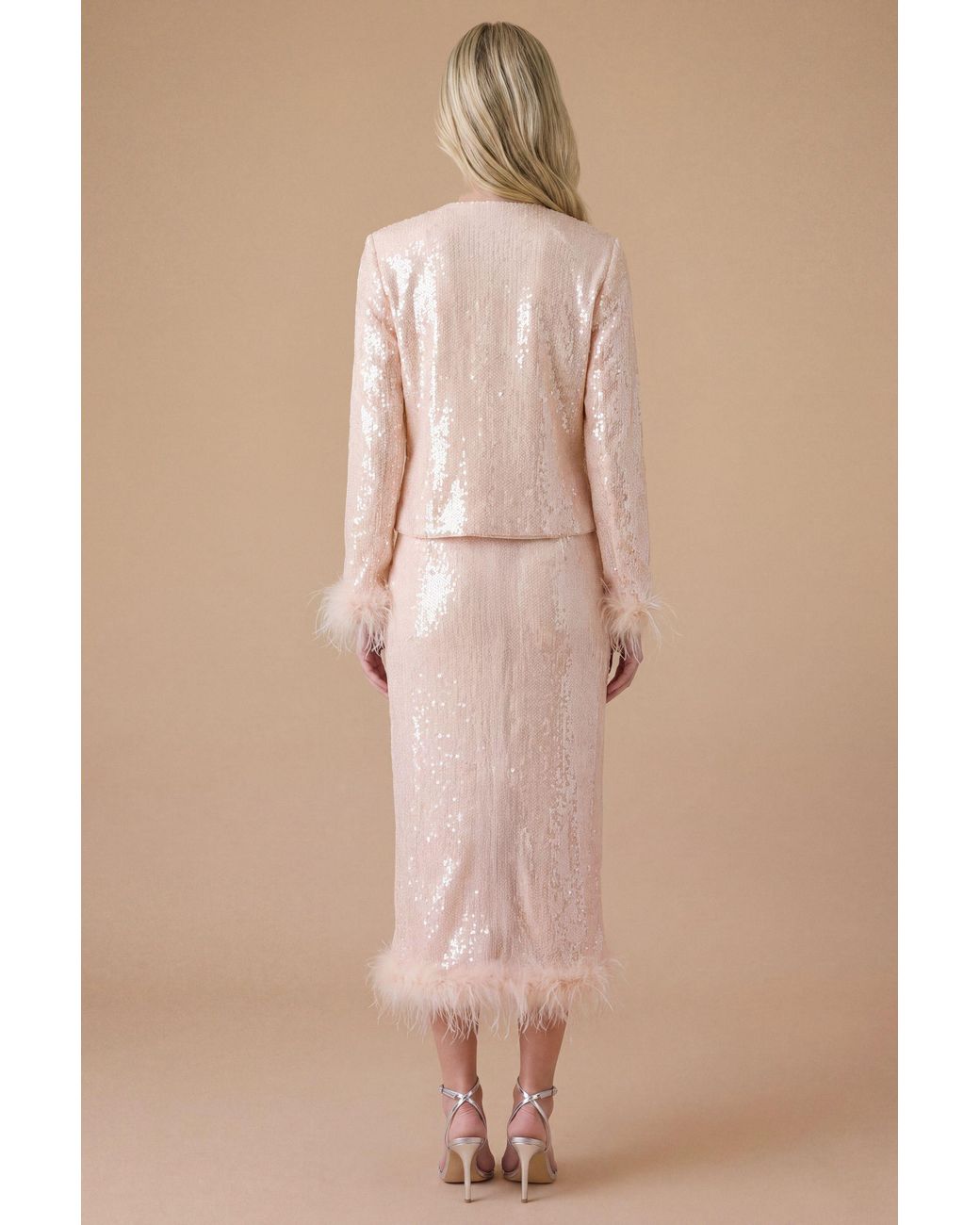 Oasis Natural Hen Sequin Feather Trim Midi Skirt