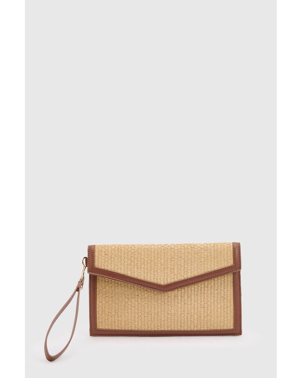 Boohoo Pink Contrast Raffia Clutch Bag With Detachable Handle