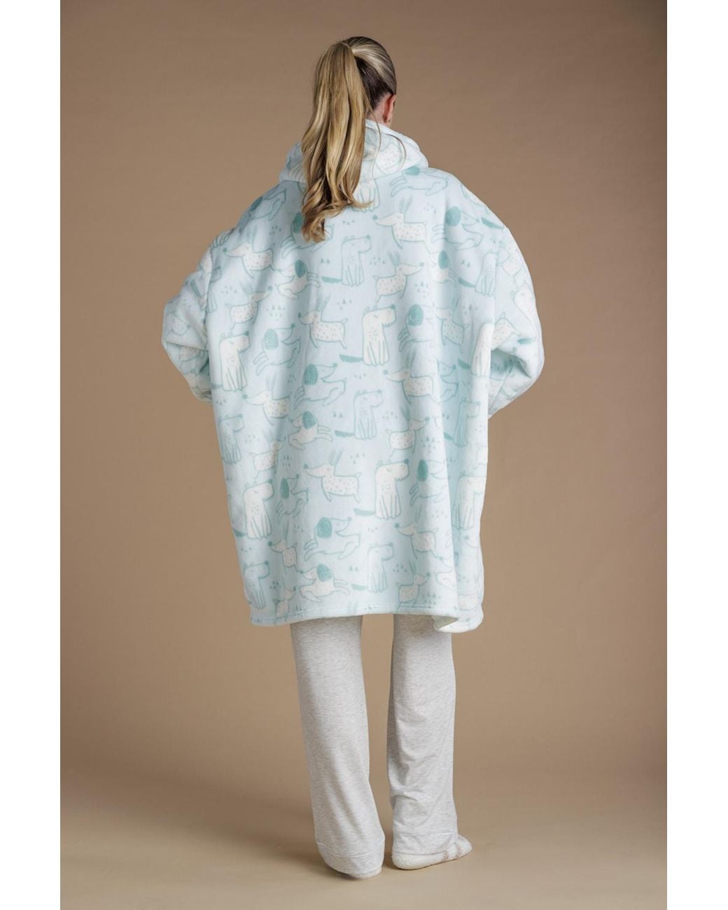 Tokyo Laundry Blue Illustrated Dog Print Sherpa Oodie