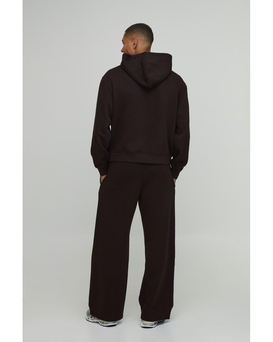 BoohooMAN Black Oversized Boxy Henley Hoodie And Wide Leg Jogger for men