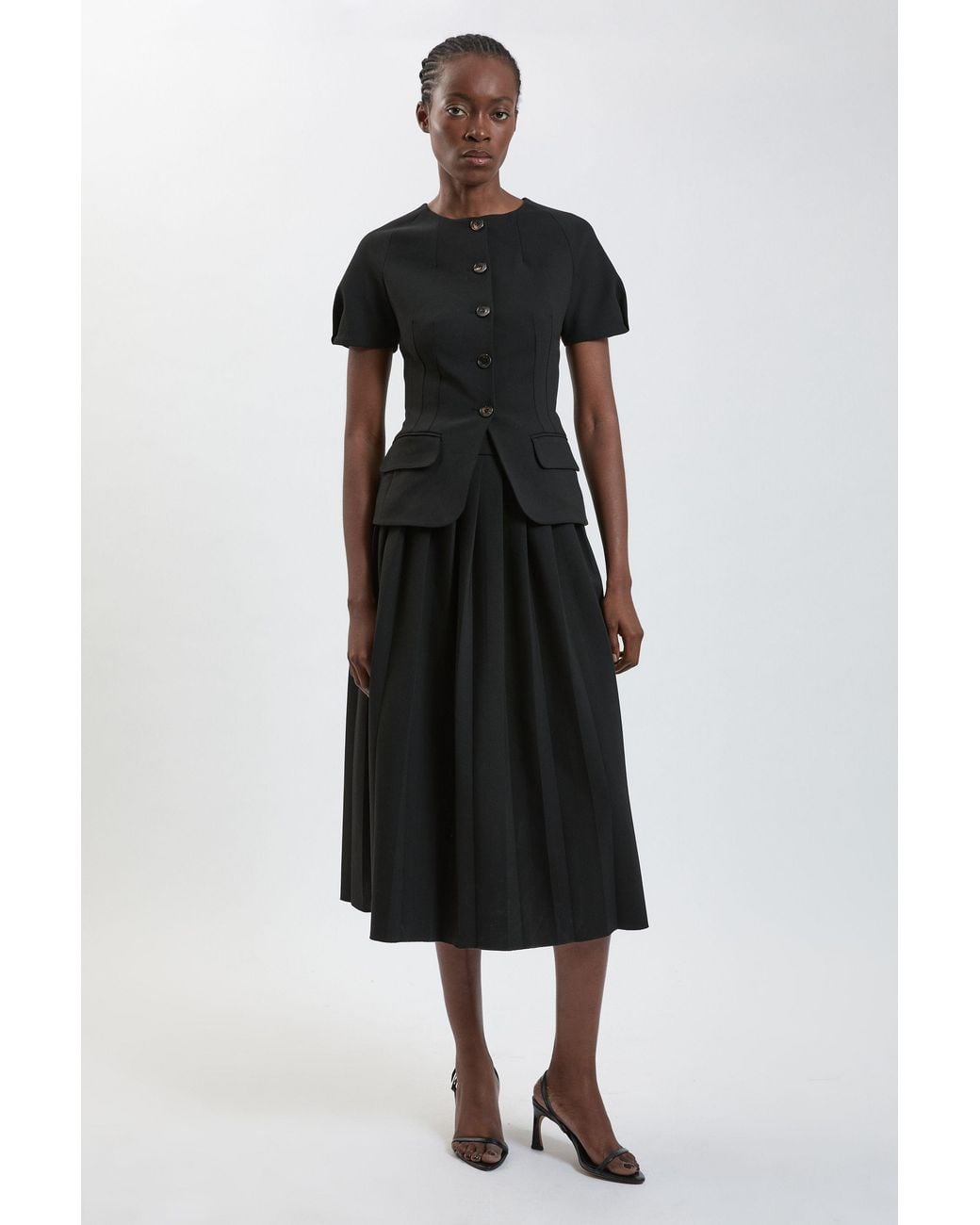 Karen Millen Black Compact Stretch Midi Dress