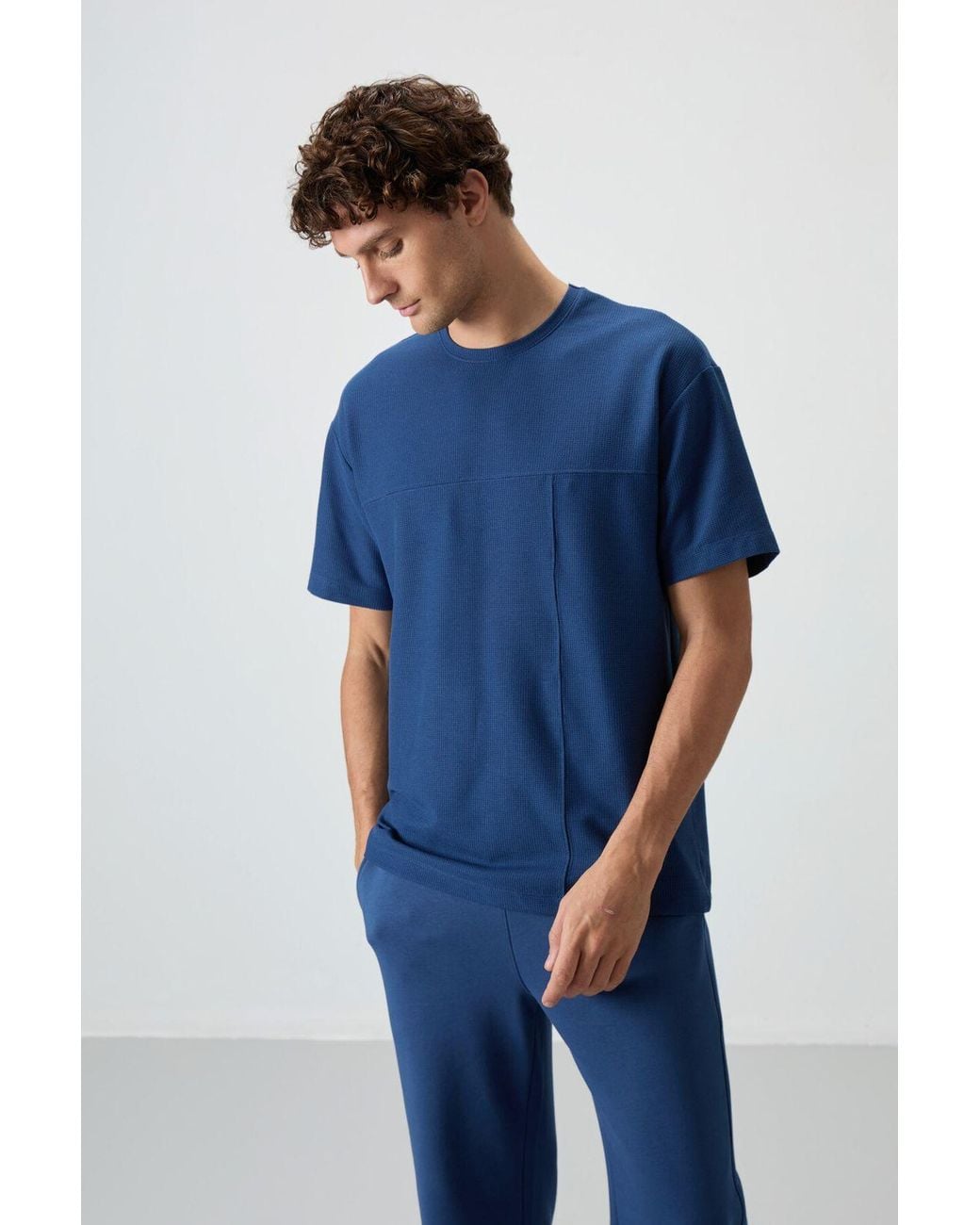TOMMY LIFE Blue Oversized Jersey T-Shirt With Pocket for men
