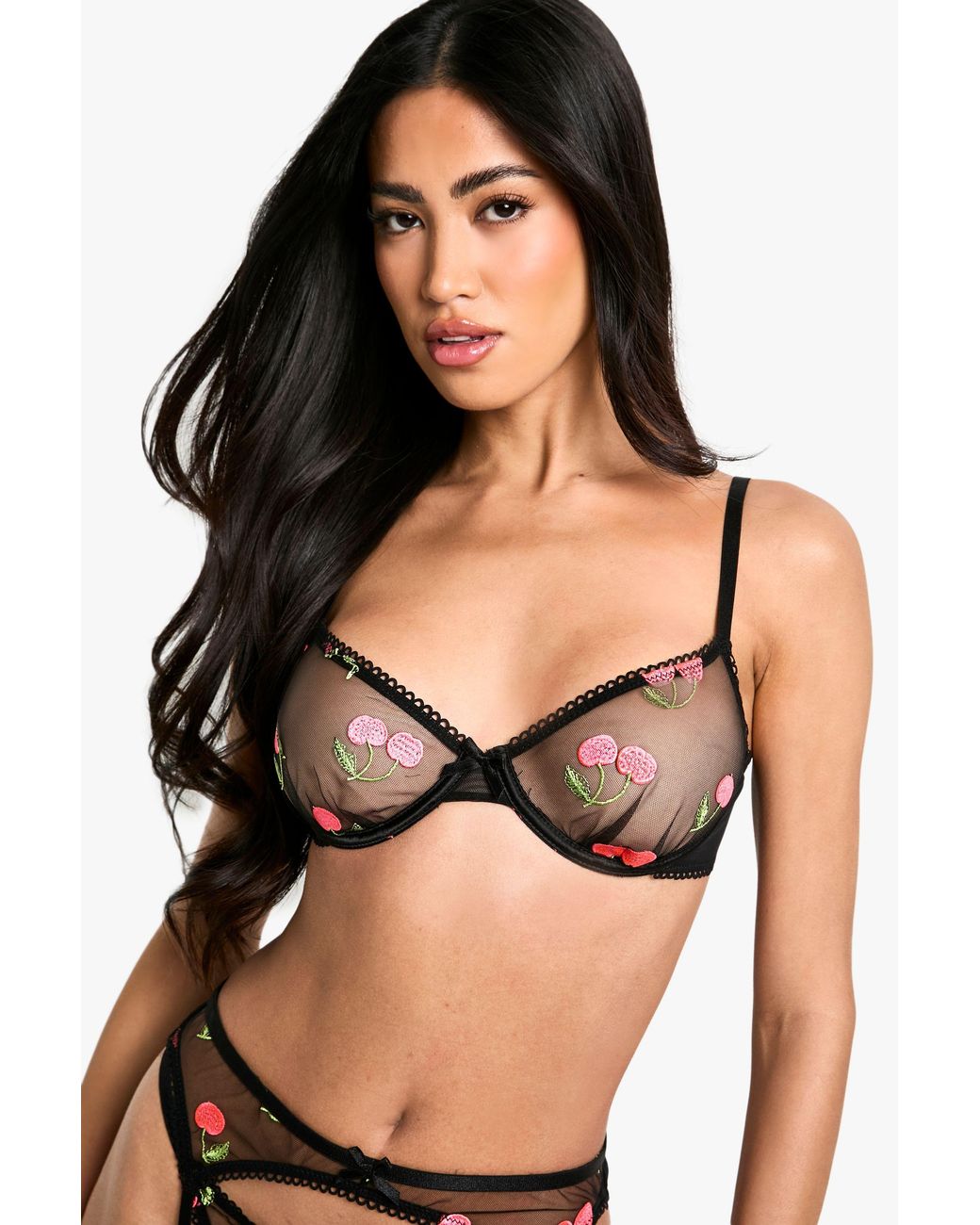 Boohoo Black Cherry Embroidered Underwire Bra