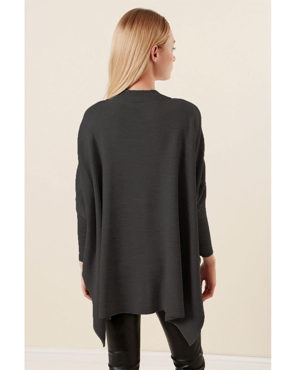 Bigdart Black Slit Detailed Half Turtleneck Loose Sweater