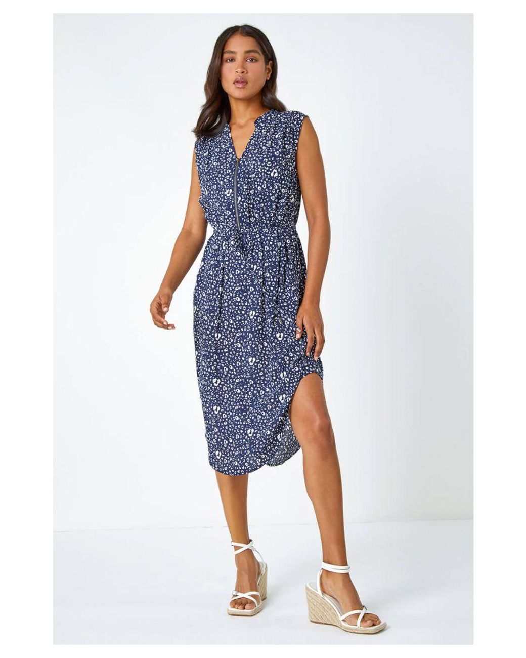 Roman Blue Zip Detail Leopard Print Dress