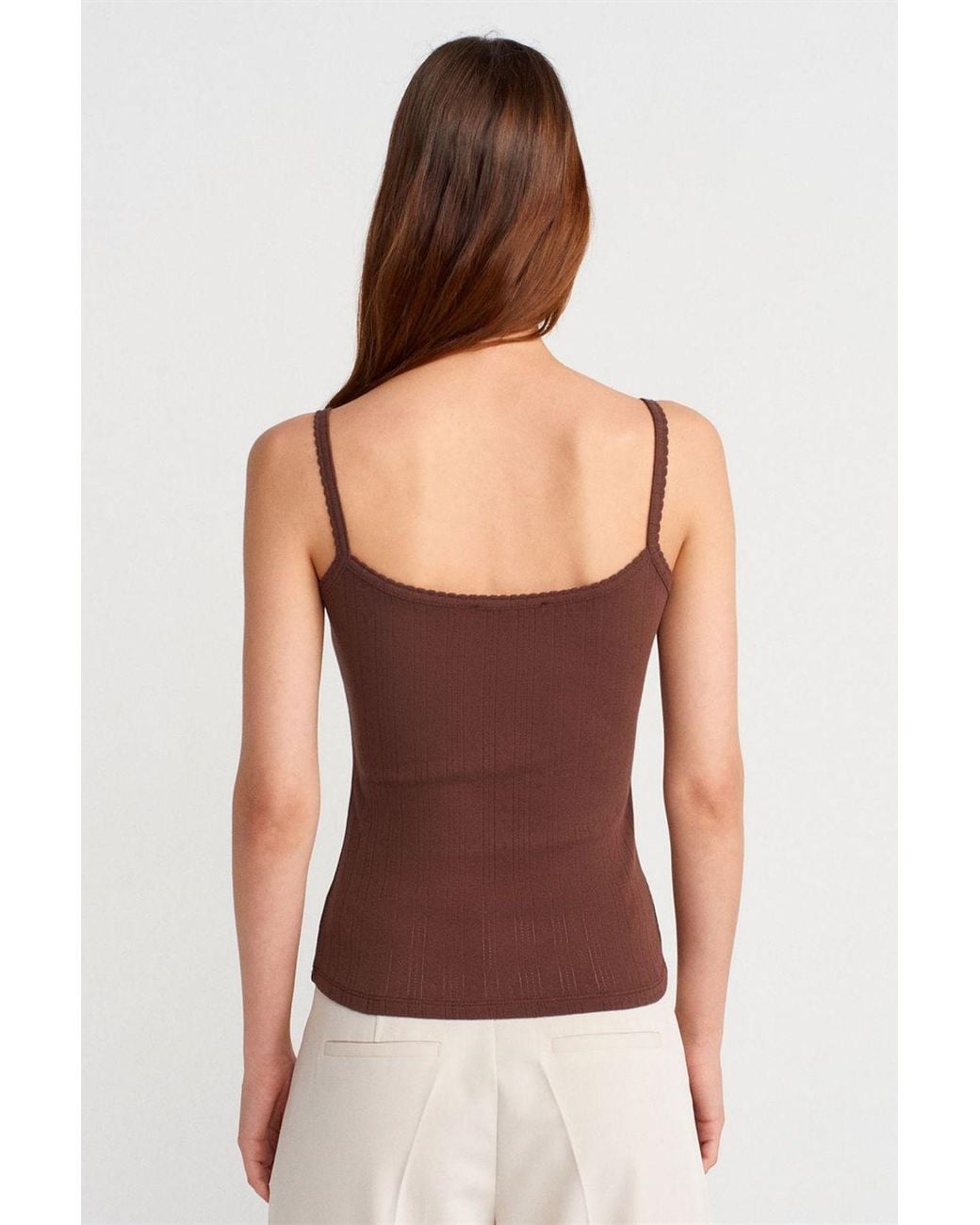 Dilvin Multicolor Slim Fit Ribbed Cotton Cami Top
