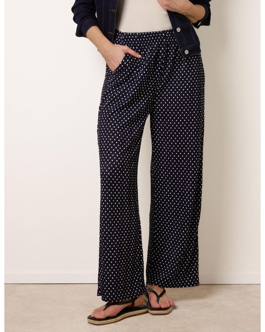 Blue Vanilla Blue Spot Print Crinkle Wide Leg Trousers