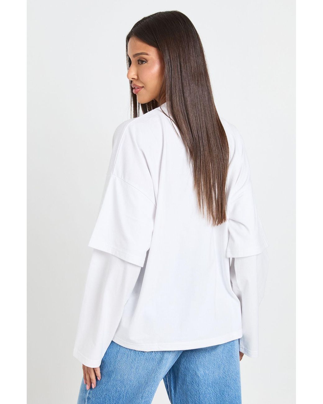 Boohoo White Double Sleeve Oversized Skater T-Shirt