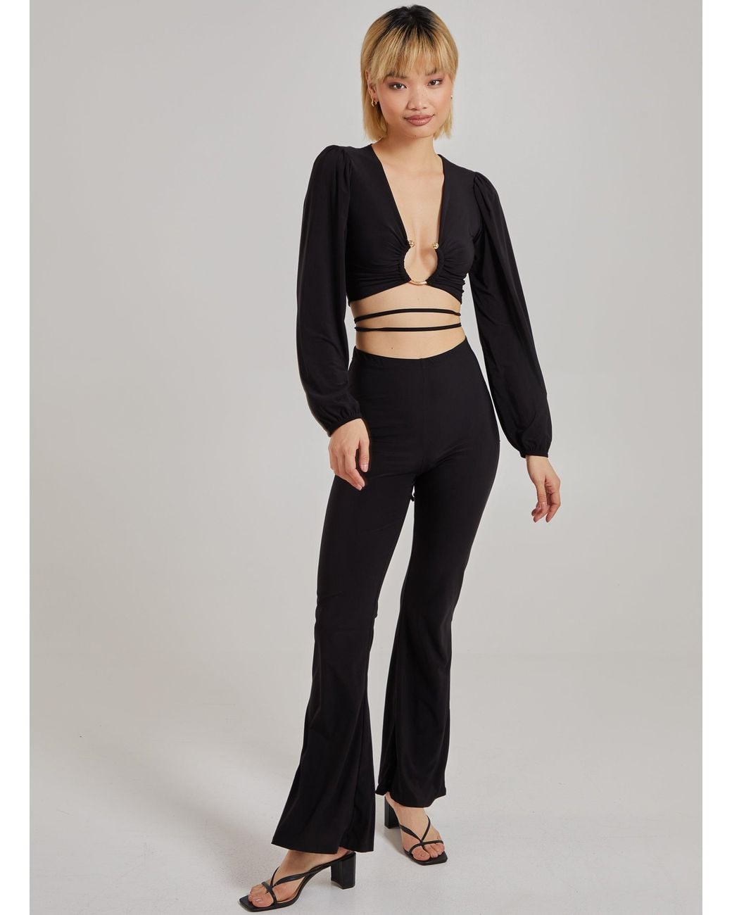 Pink Vanilla Black Slinky Trousers Back Flare