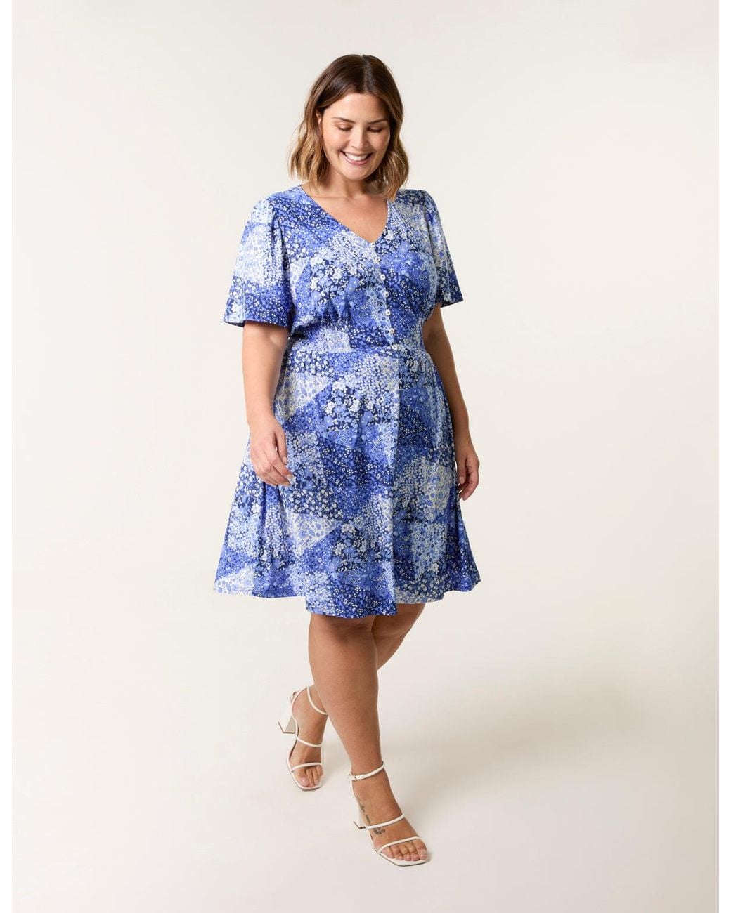 Blue Vanilla Blue Curve Shirred Waist Button Mini Dress