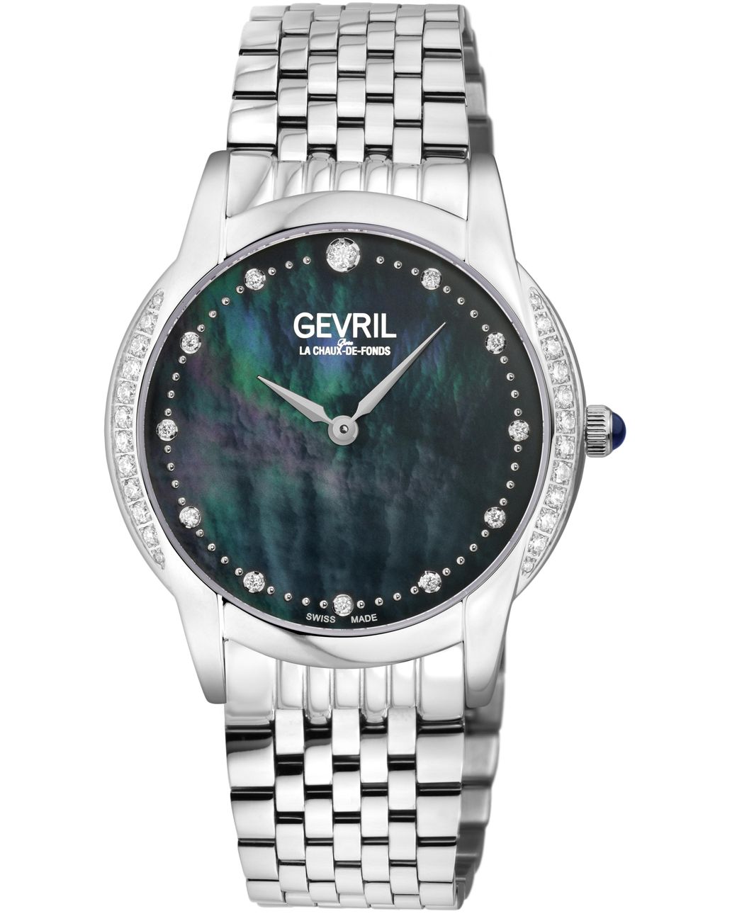 Gevril Gray Airolo Swiss Quartz Diamond Mop Dial 316L Stainless Steel Watch
