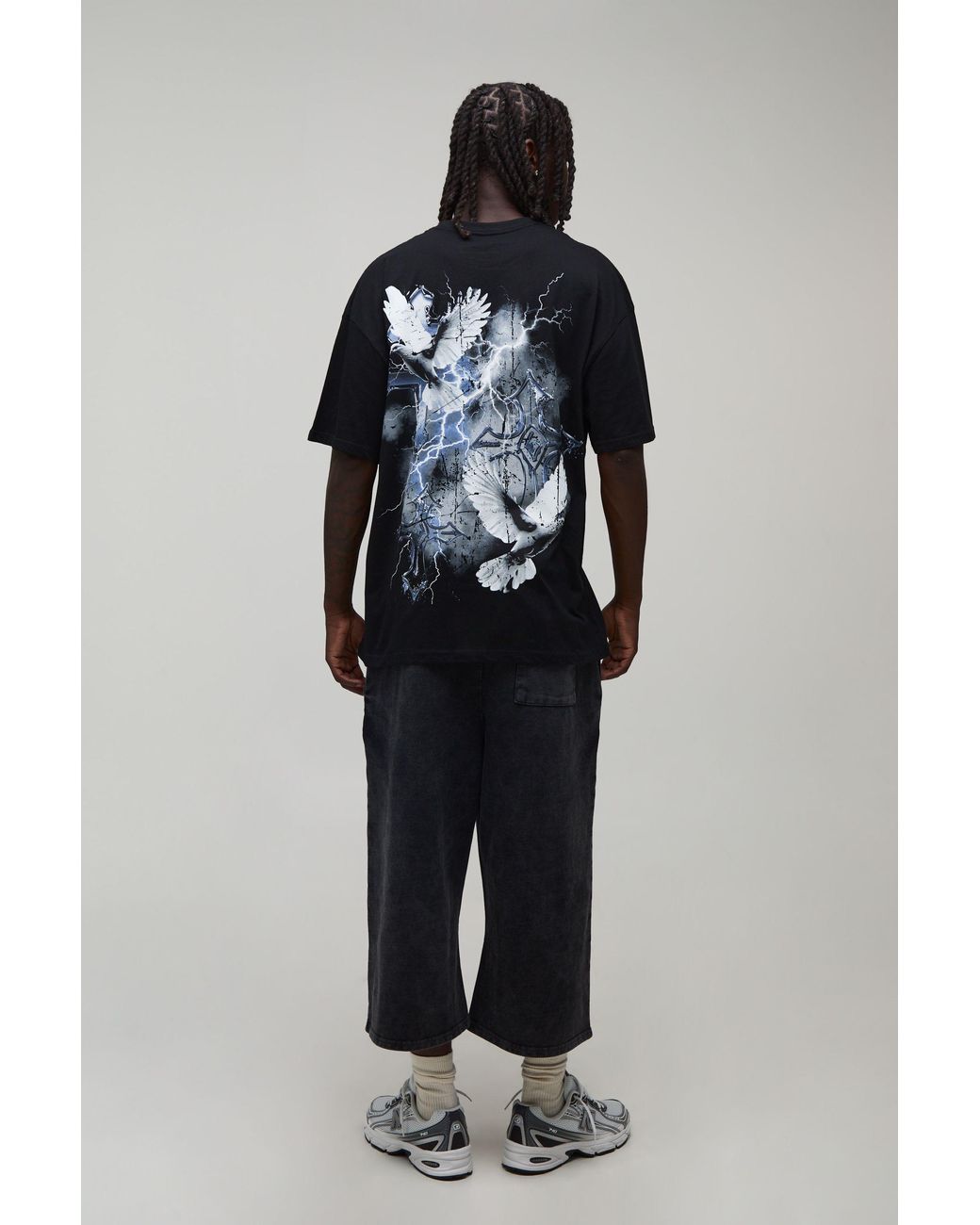 BoohooMAN Blue Oversized Over Seams Gothic Print T-Shirt for men