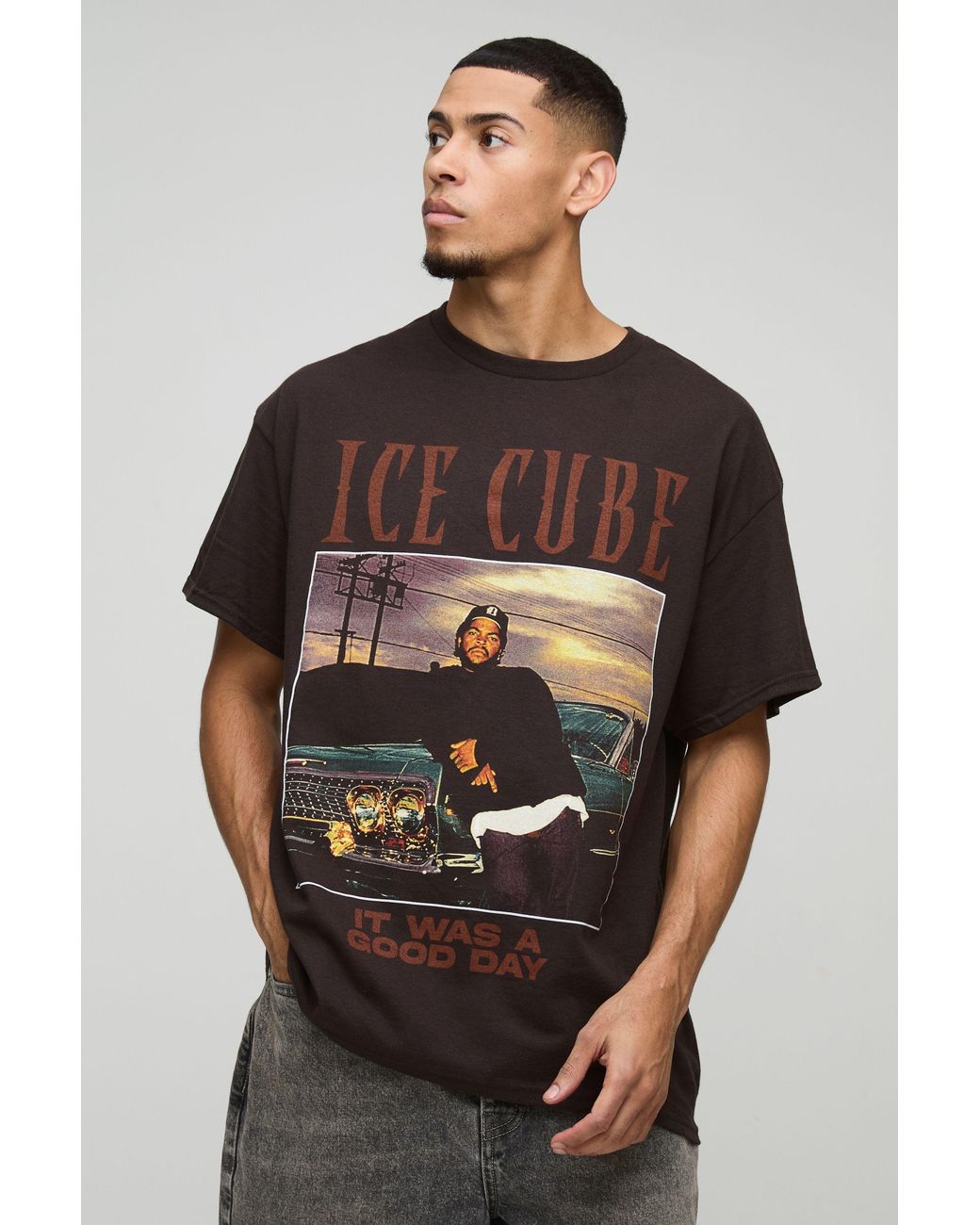BoohooMAN Gray Oversized Ice Cube License Print T-Shirt for men