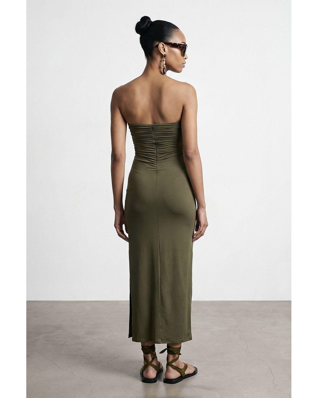 Dilvin Green Strapless Bodycon Maxi Dress With Slit