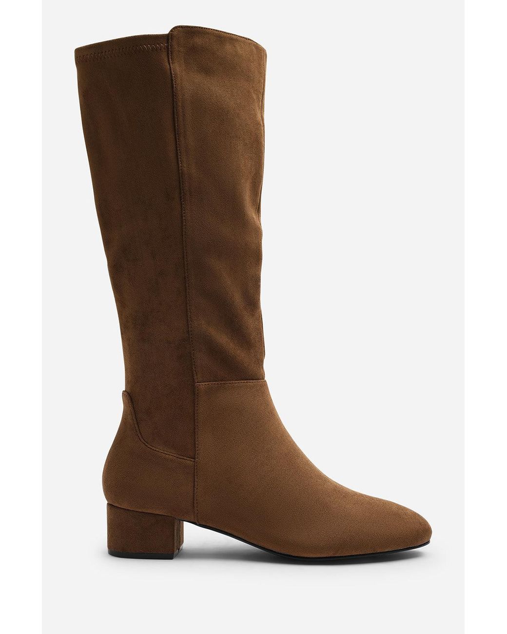 Where's That From Brown Wheres Paislee Wide Fit Round Toe Block Heel Stretch Suede Boots