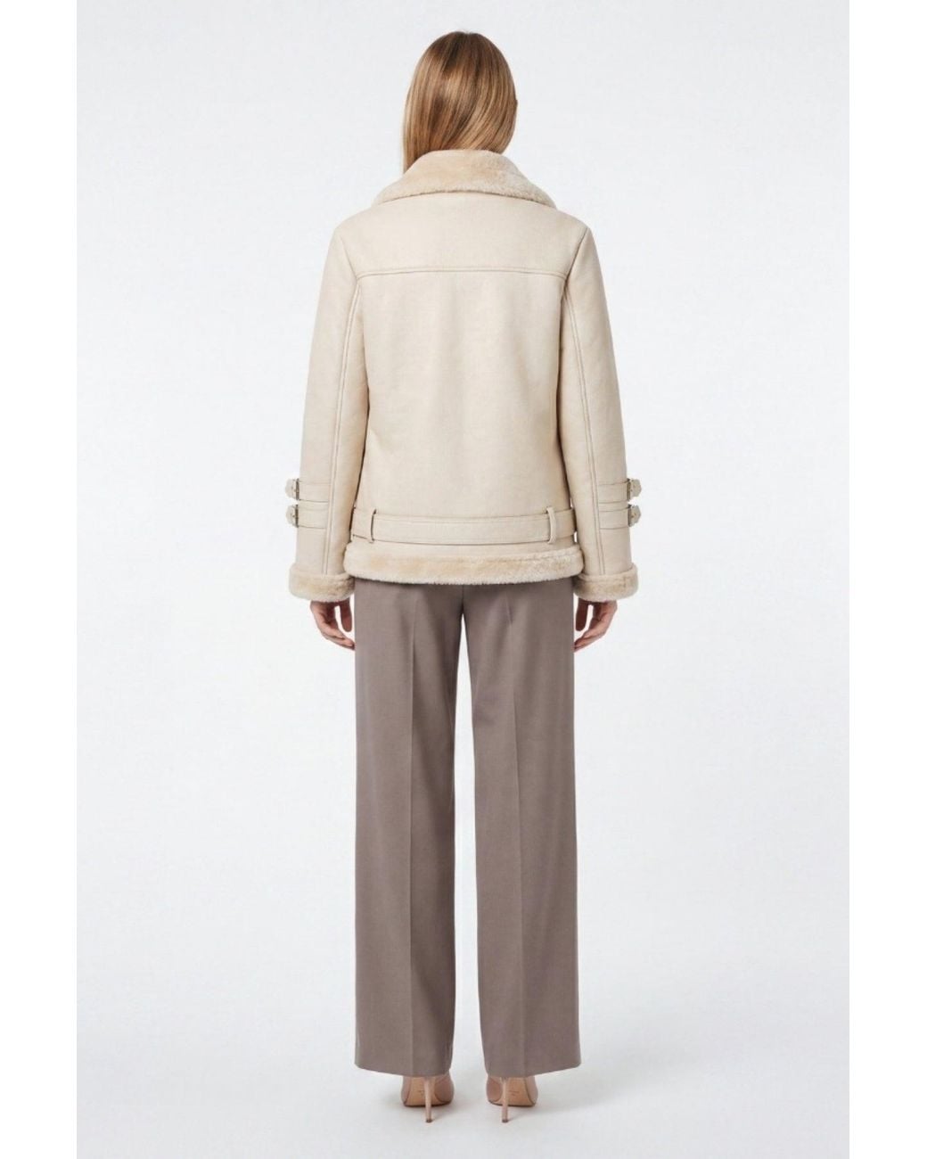 Elle Natural Ines Faux-Shearling Biker Jacket