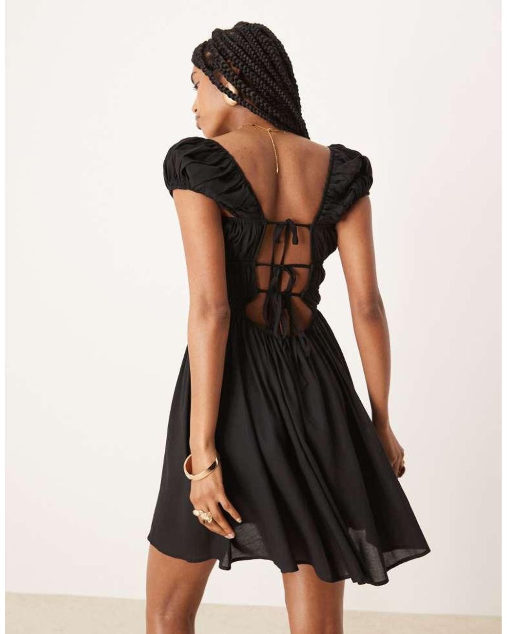 ASOS Black Square Neck Mini Dress With Cinched Channel Waist