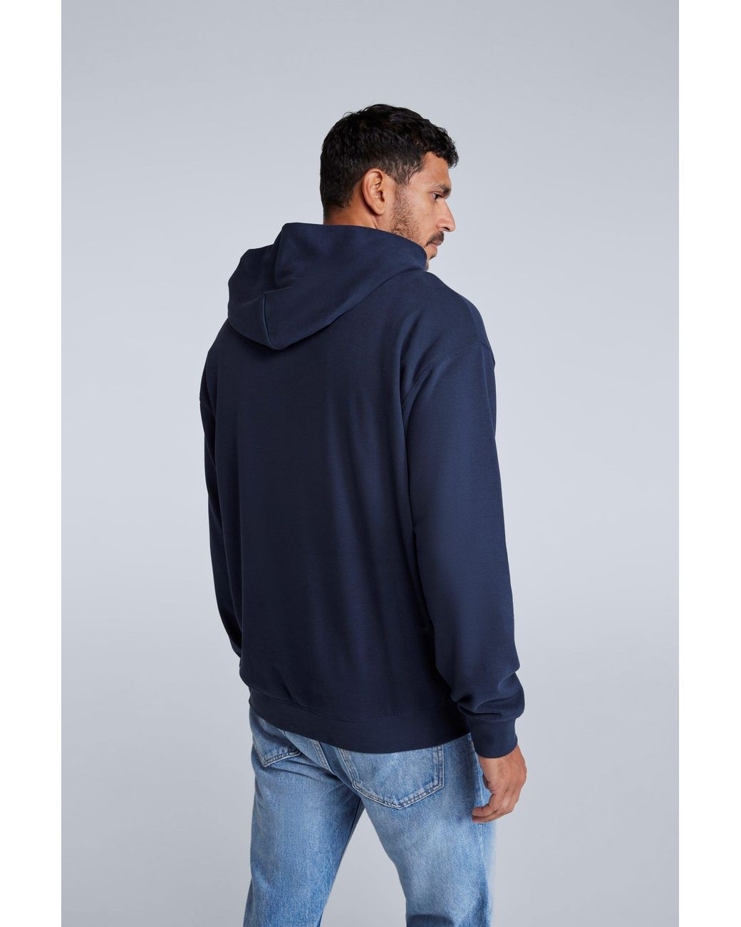 Mountain Warehouse Blue 'Icon' Logo Drop Shoulder Hoodie With Kangaroo Pocket Warm Sweatshirt Cotton for men