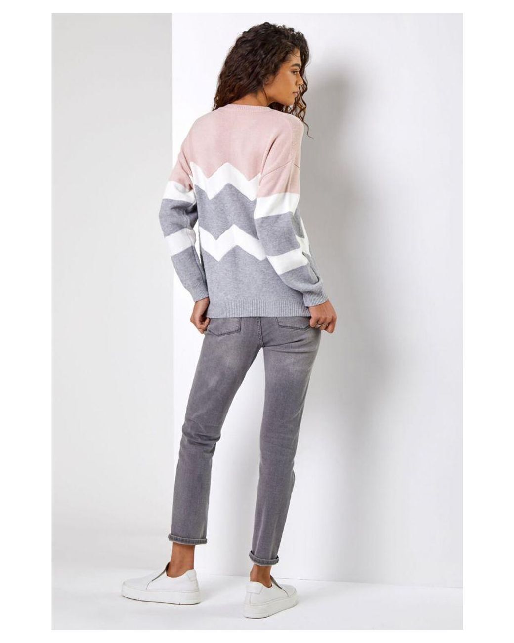 Roman Gray Zig Zag Contrast Jumper