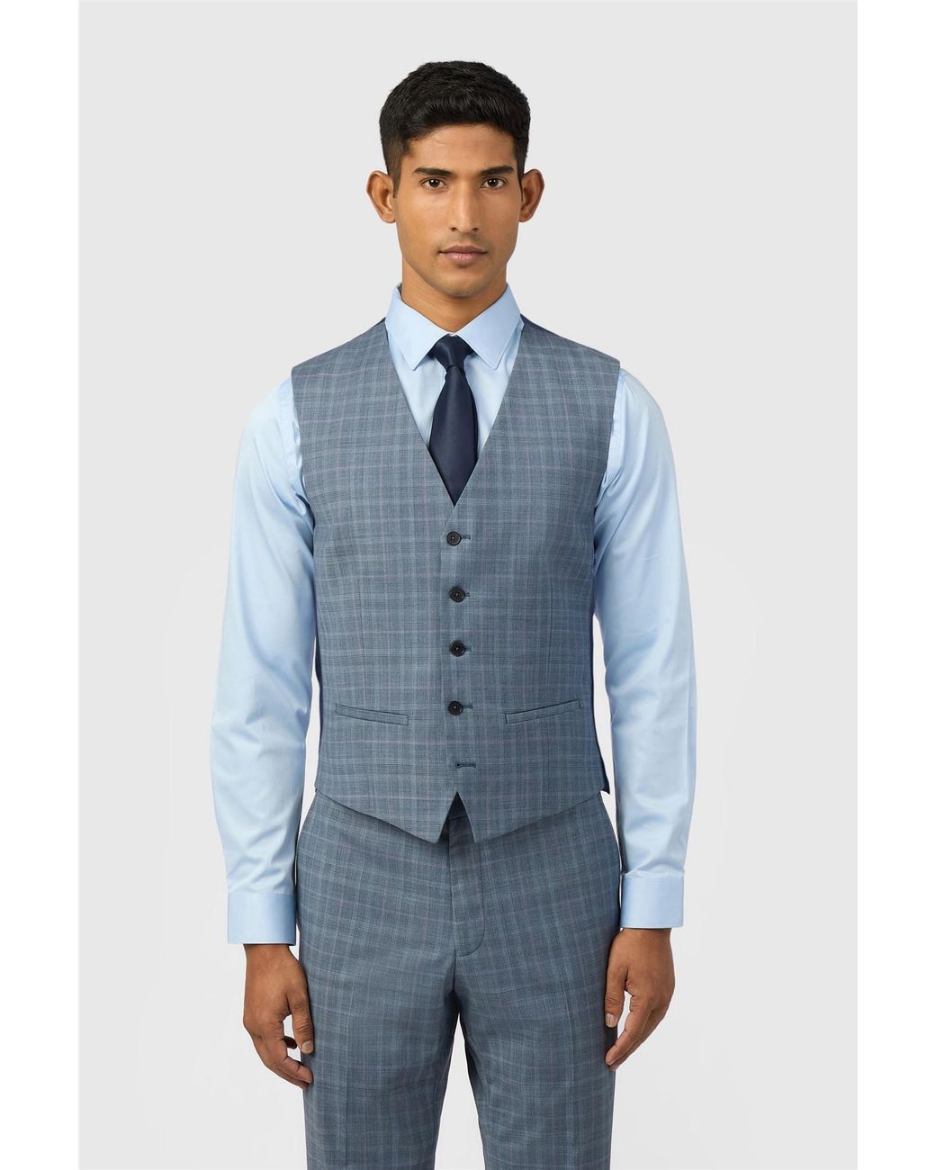 Ted Baker Blue Single Breasted Five Button V-Neck Slim Fit Suit Waistcoat for men