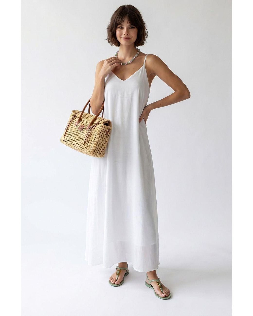 MixRay White Sleeveless A-Line Maxi Dress