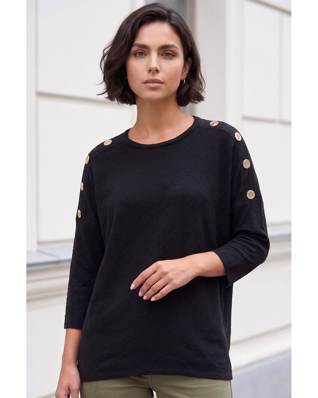 Roman Blue Button Detail Top