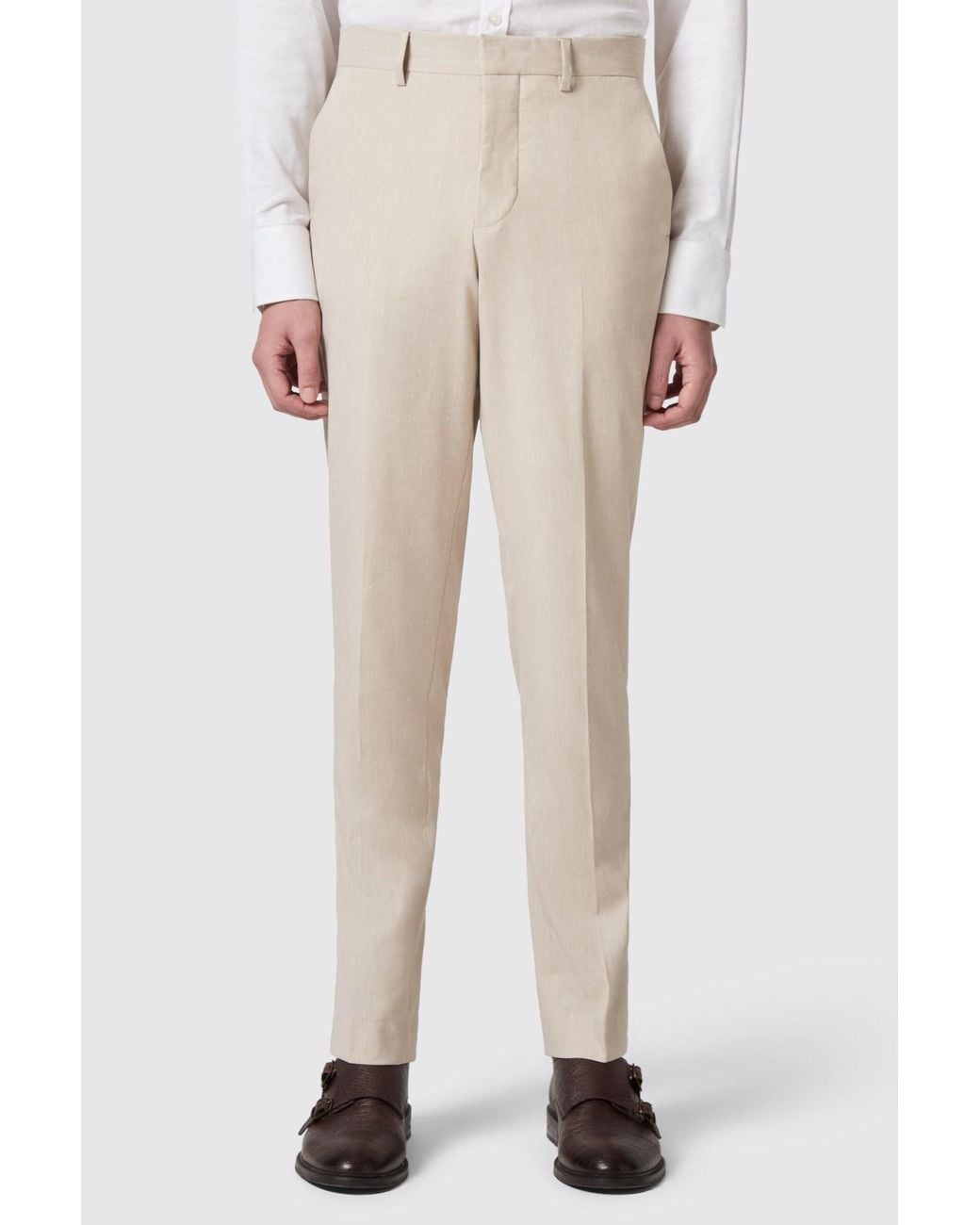 Shelby and Sons Natural Looten Slim Fit Linen Trousers for men