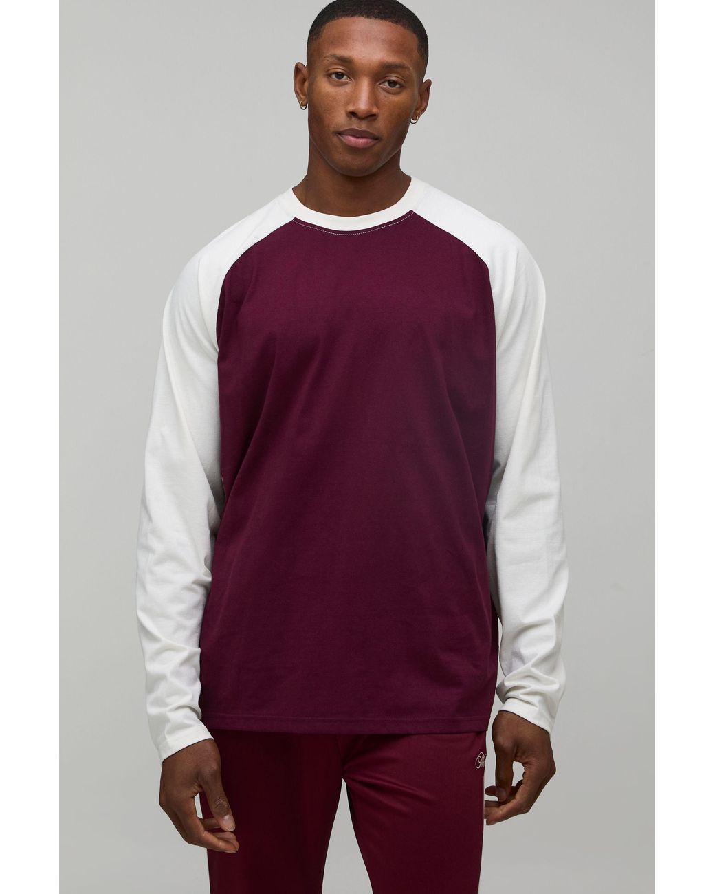 BoohooMAN Purple Oversized Raglan Long Sleeve T-Shirt for men