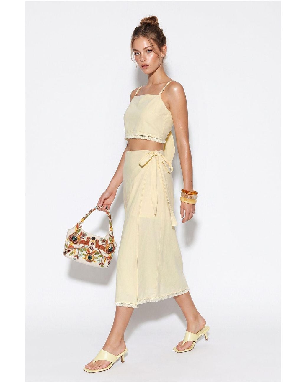 Bianco Lucci Natural Two-Piece Viscose Cotton Blouse And Skirt Set