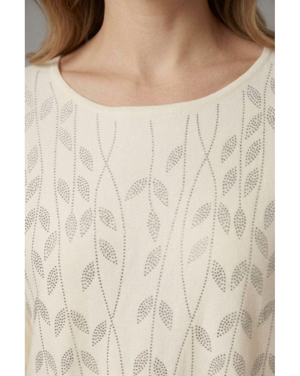 Izabel London Natural Sparkle Leaf Detail Batwing Jumper