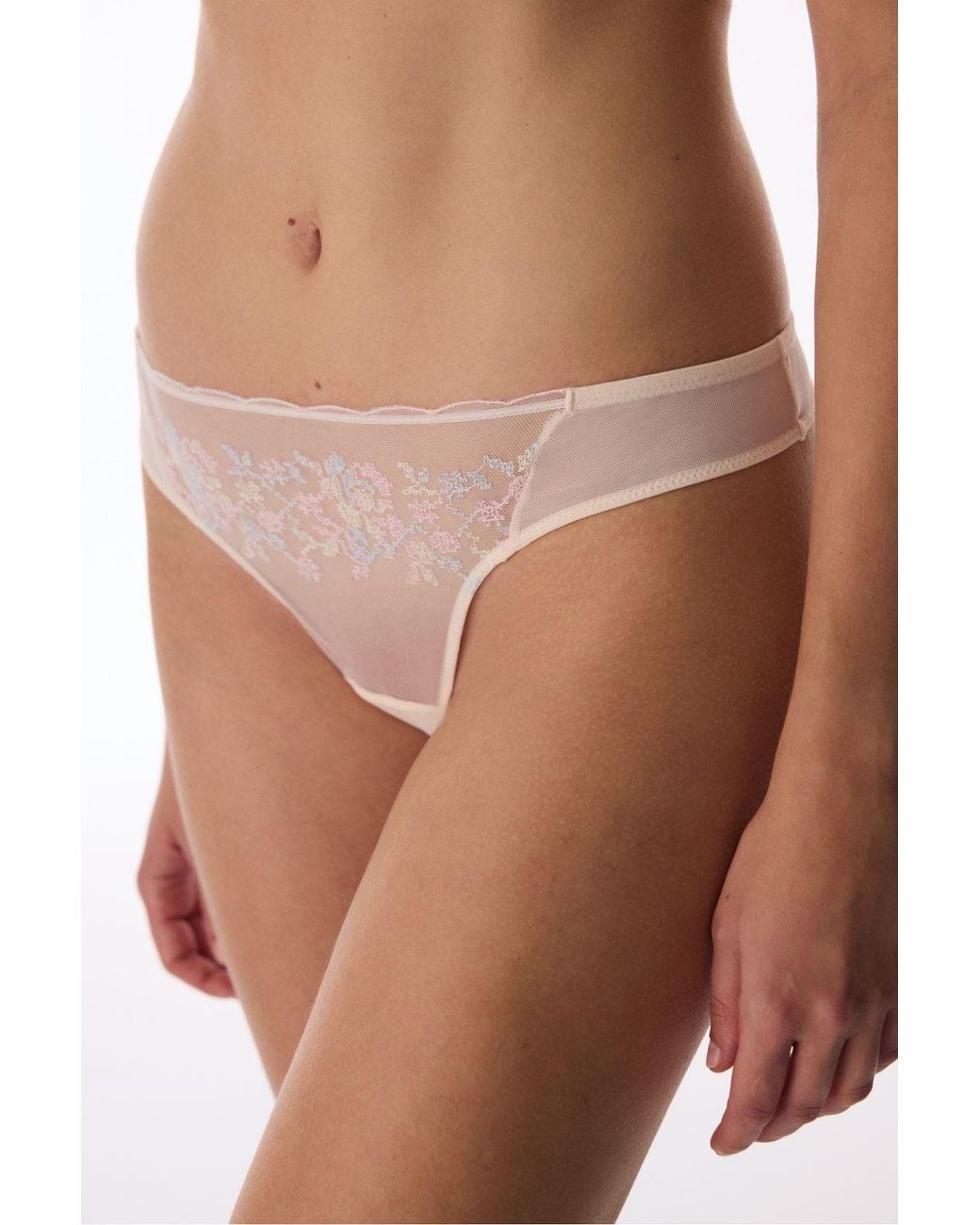 Penti Brown Broderie Thong Briefs
