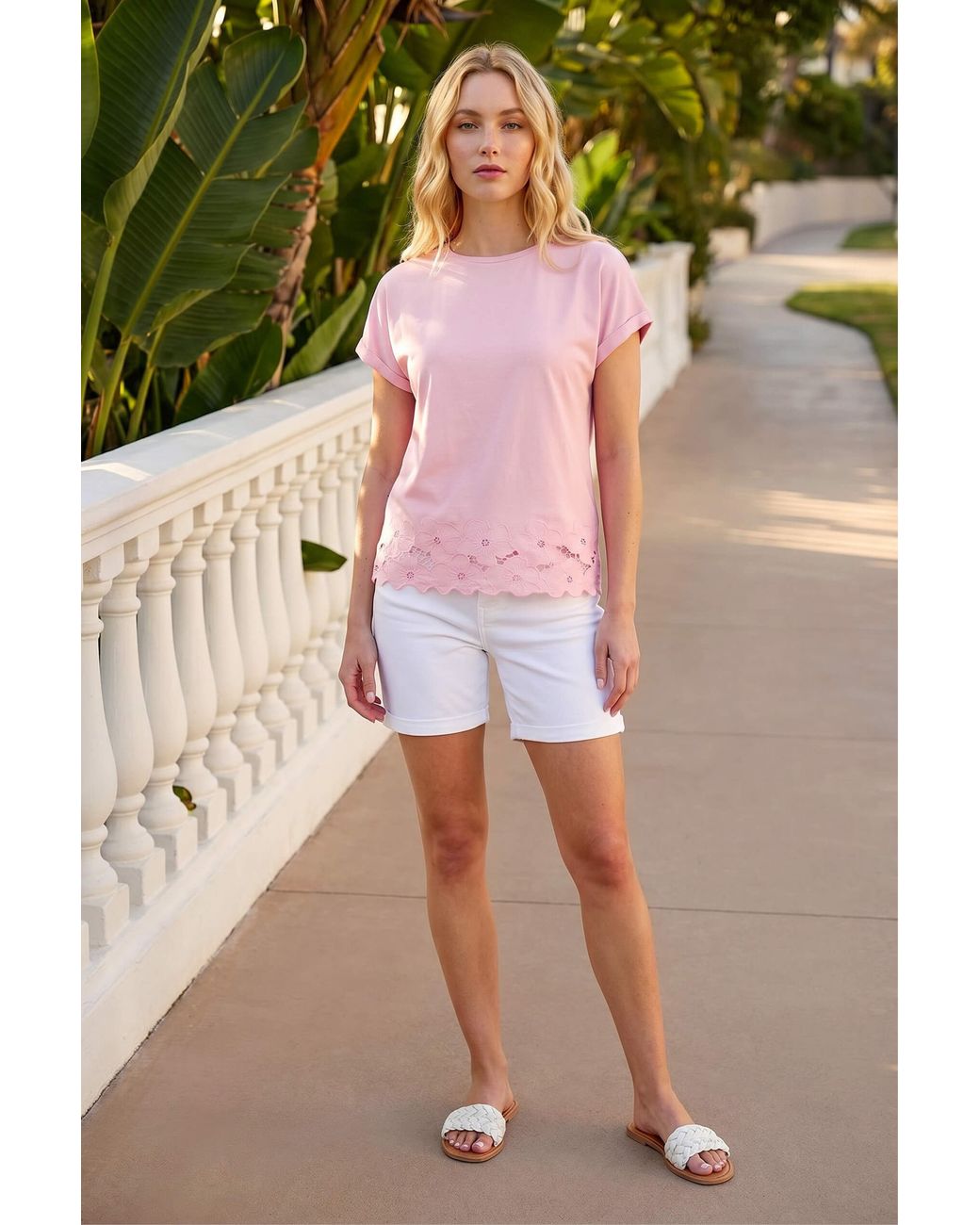 Roman Pink Cut Out Hem Stretch Top