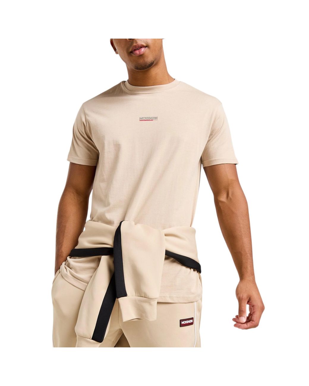McKenzie Natural T Shirts Logo Tape Crew Neck Short Sleeve Summer Cotton T-Shirt for men