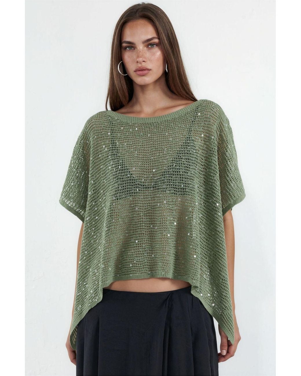 Hiccup Green Sequin Embellished Knit Sweater