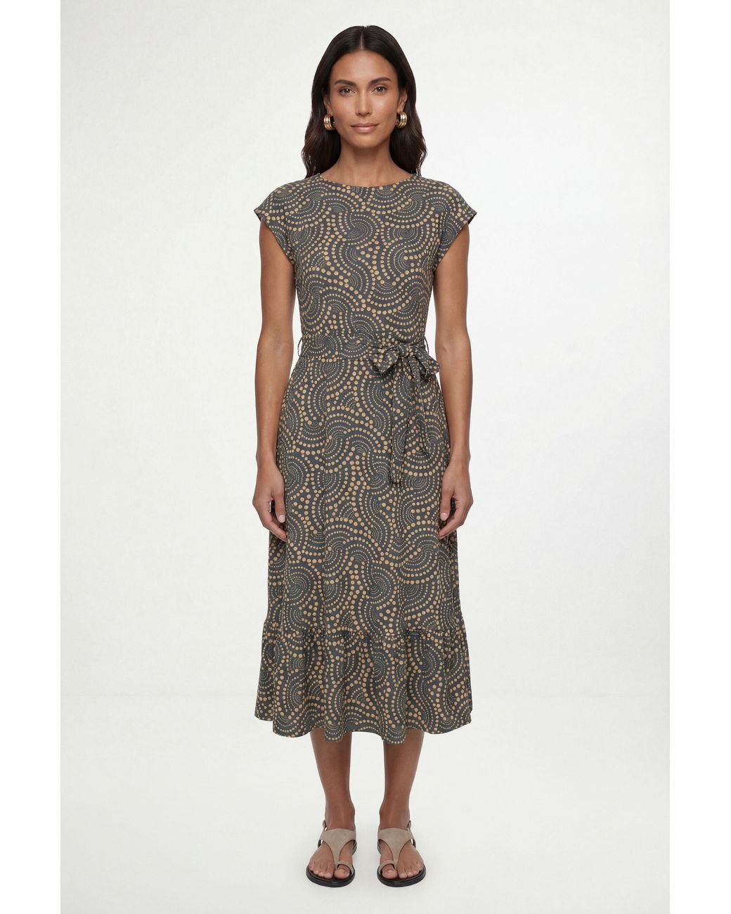 Wallis Blue Spot Jersey Belted Midi Dress