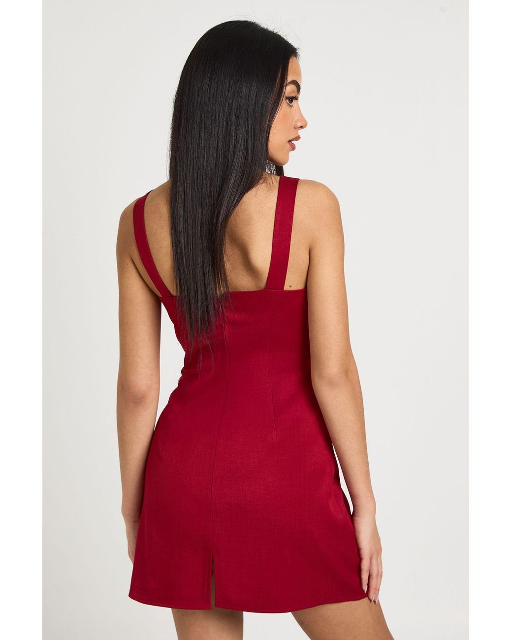 Boohoo Red Plunge Front Strappy Bodycon Dress