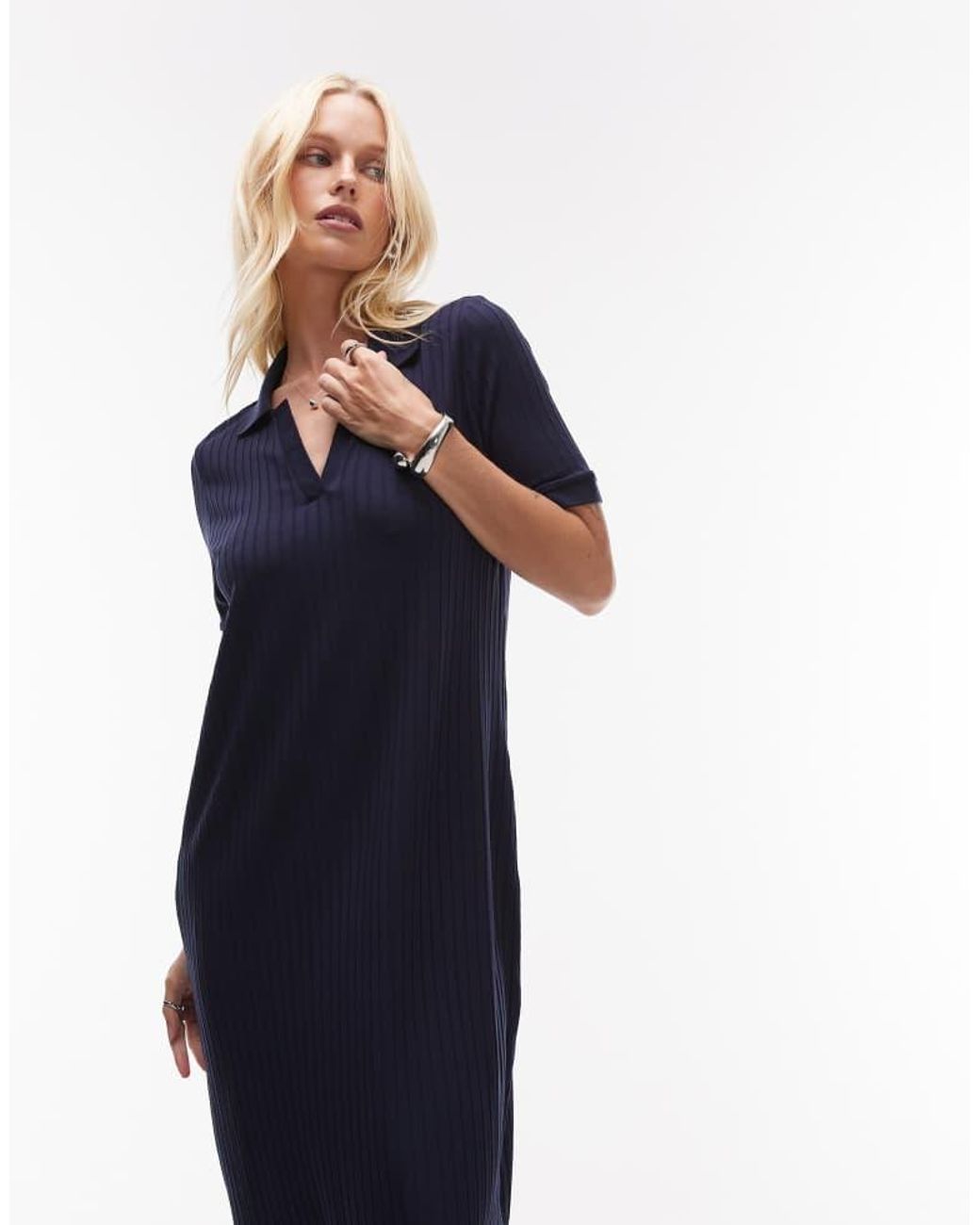 ARKET Blue Jersey Rib Midi Polo Dress