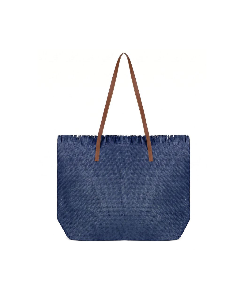 Woodland Leathers Blue Large Woven Straw Beach Bag