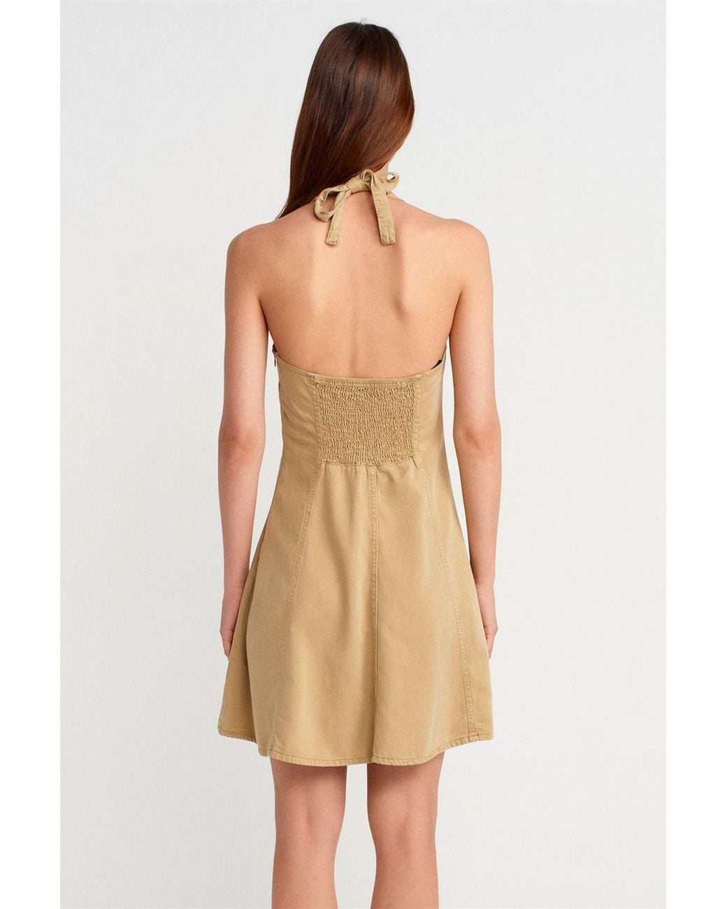 Dilvin Natural Halter Neck A-Line Mini Dress