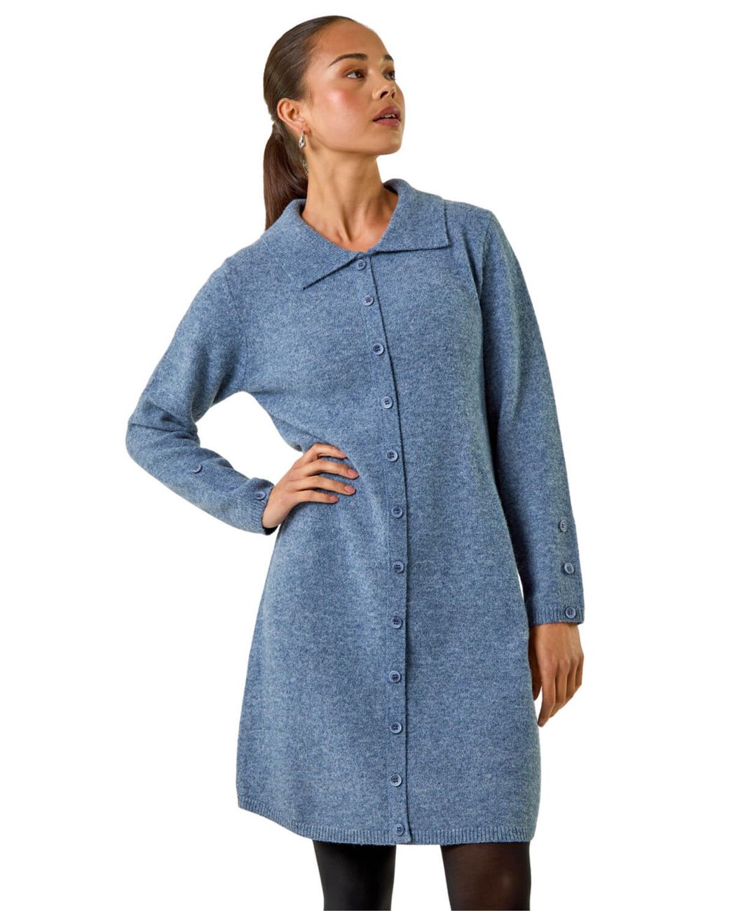 Roman Blue Petite Collared Knit Shift Dress