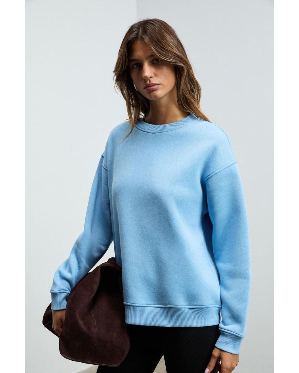 Grimelange Blue Oversized Crew Neck Sweatshirt