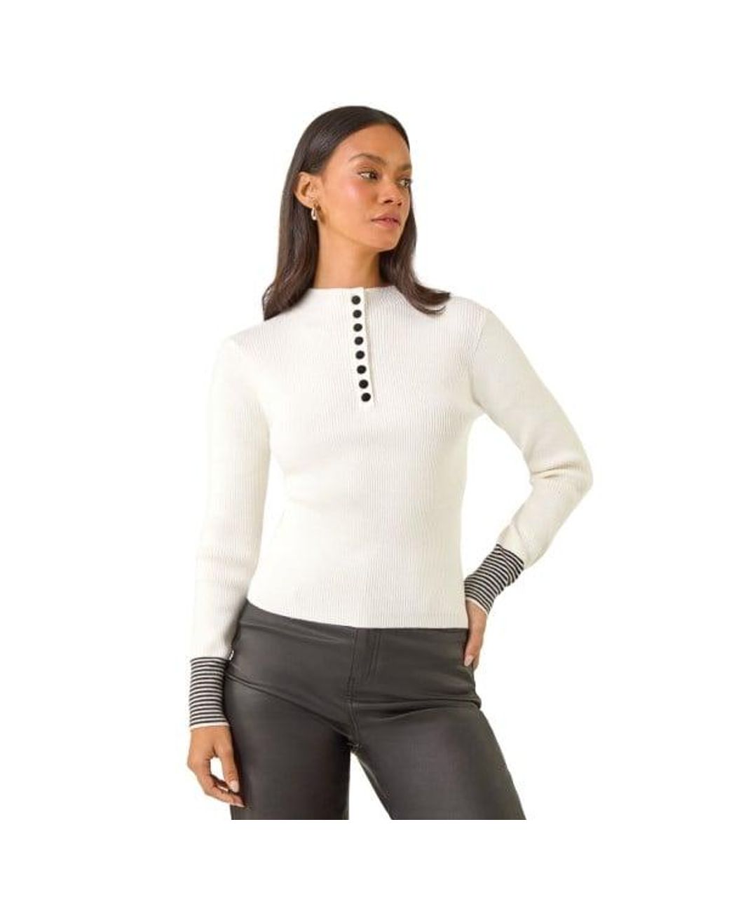 D.u.s.k White Buttoned Ribbed Knit Jumper