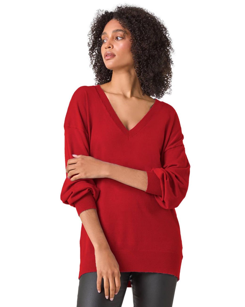Roman Red Plain V-Neck Stretch Jumper